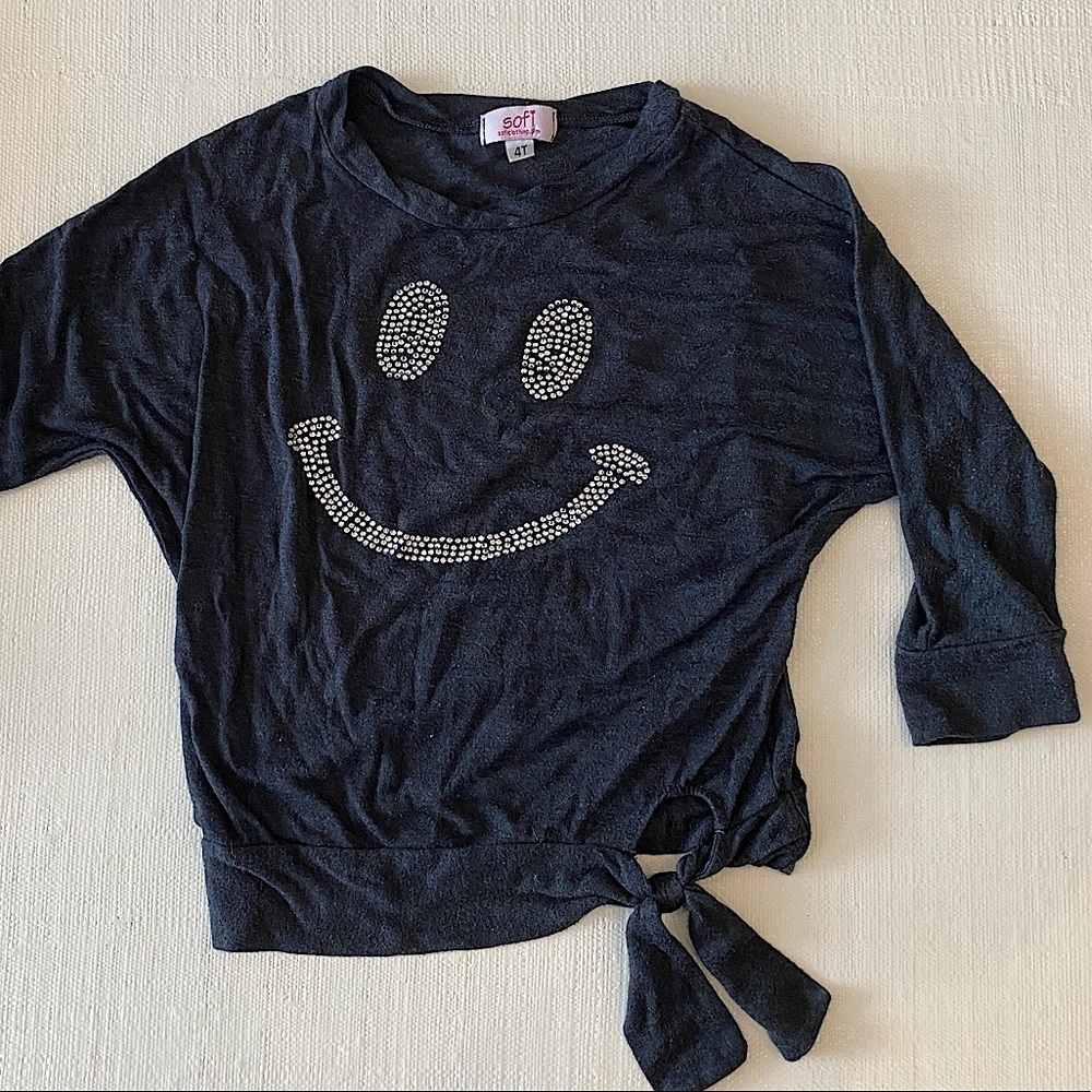 Sofi Rhinestone Smiley Face Shirt w/ Tie